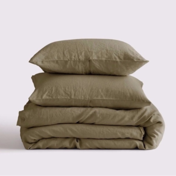 NWT Quince European Linen Queen Duvet Cover Set + 2 Shams in Aloe - Picture 1 of 6